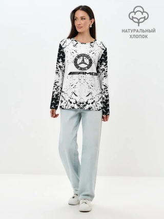Лонгслив женский. Хлопок / Mercedes | брызги красок,