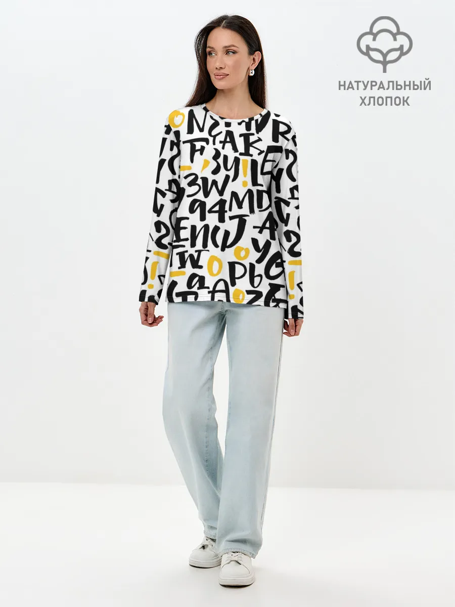 Лонгслив женский. Хлопок / Буквенный бум