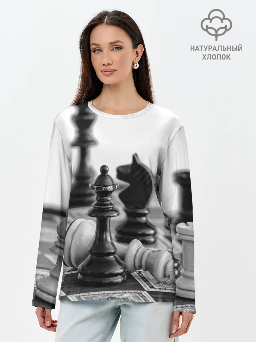 Лонгслив женский. Хлопок / Шах и мат Шахматы
