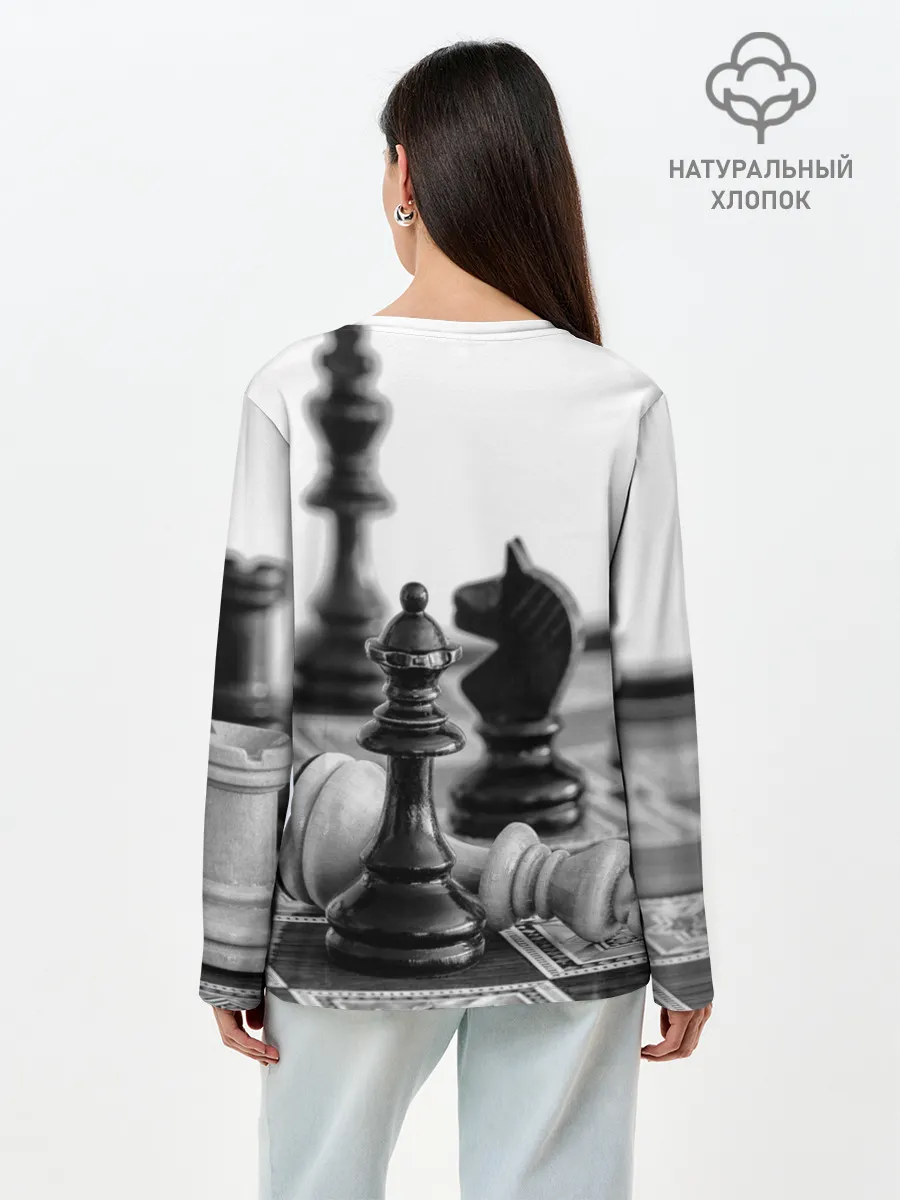 Лонгслив женский. Хлопок / Шах и мат Шахматы