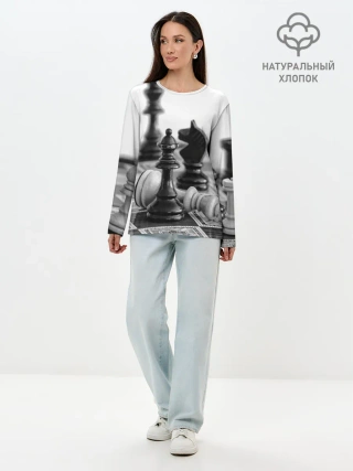 Лонгслив женский. Хлопок / Шах и мат Шахматы