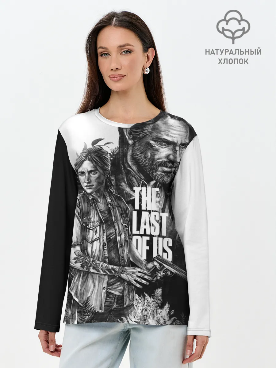 Лонгслив женский. Хлопок / THE LAST OF US ЧЁРНО БЕЛЫЙ
