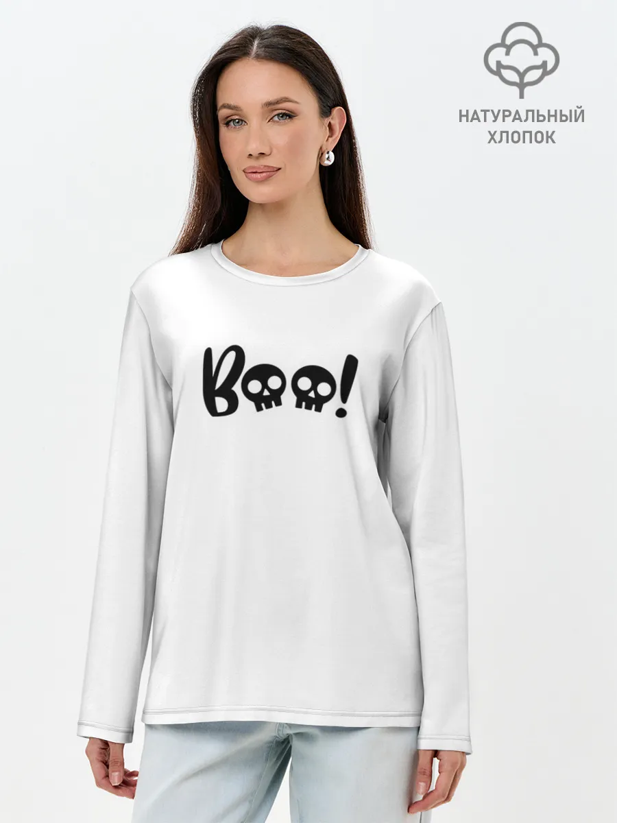 Лонгслив женский. Хлопок / boo-череп