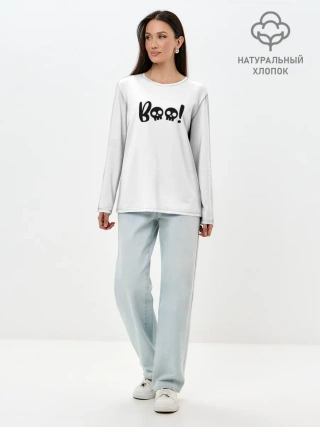 Лонгслив женский. Хлопок / boo-череп