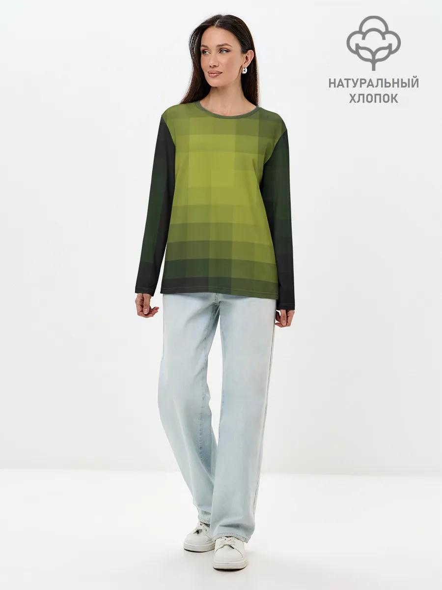 Лонгслив женский. Хлопок / Милитари мозаика