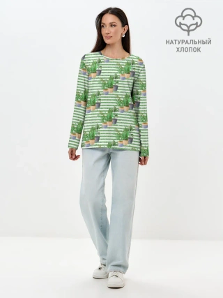 Лонгслив женский. Хлопок / Комнатные цветы