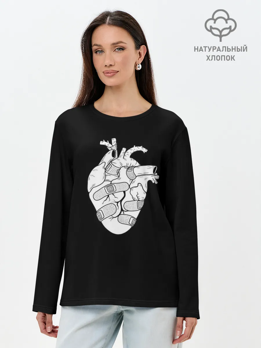 Лонгслив женский. Хлопок / раненное-сердце