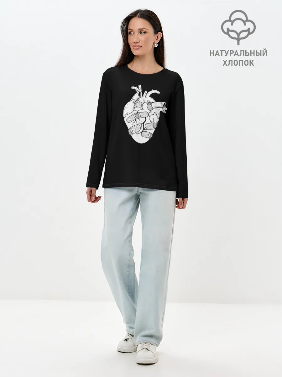Лонгслив женский. Хлопок / раненное-сердце