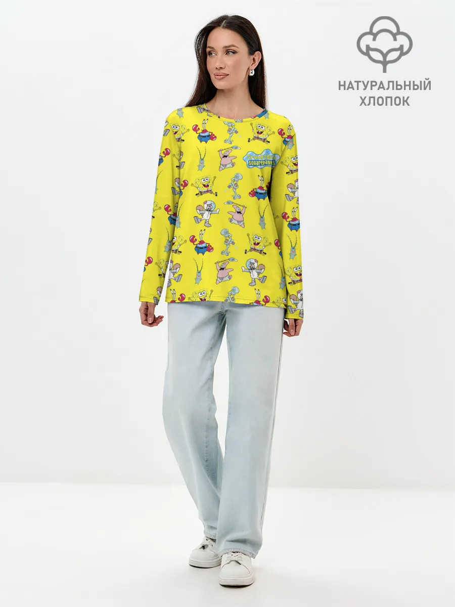 Лонгслив женский. Хлопок / SpongeBob pattern