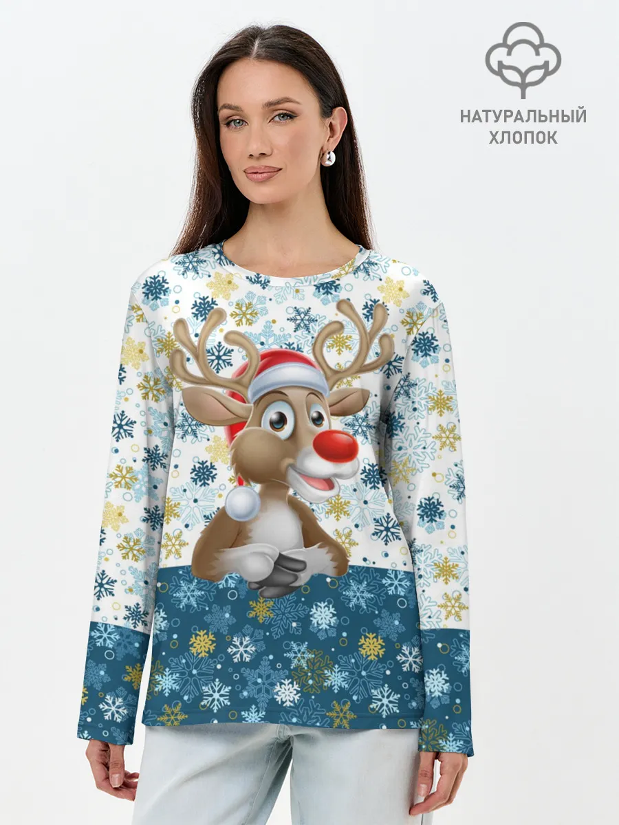 Лонгслив женский. Хлопок / Весёлый Оленёнок