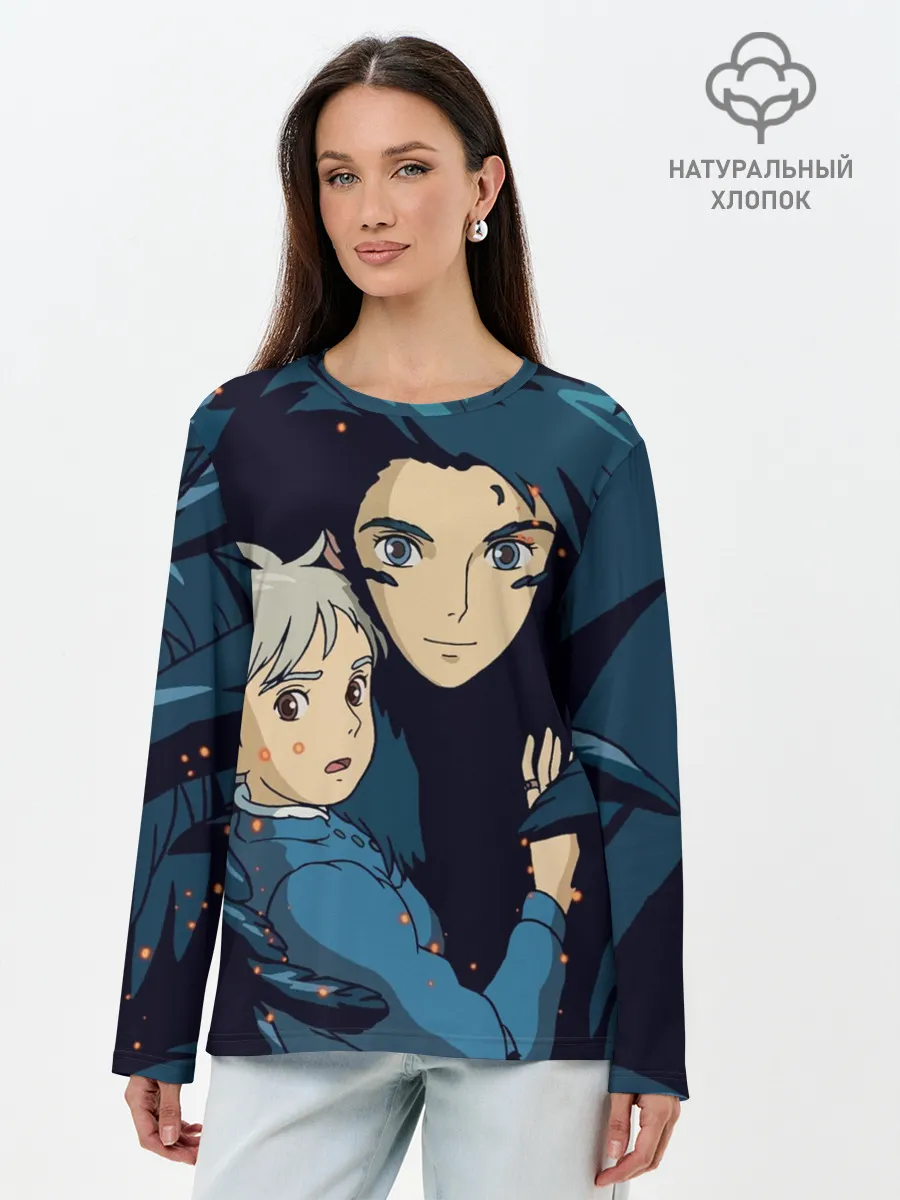 Лонгслив женский. Хлопок / Ходячий замок Софи и Хаул летят