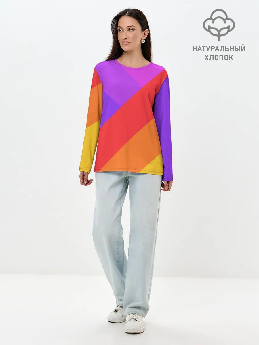 Лонгслив женский. Хлопок / РАДУЖНАЯ ГЕОМЕТРИЯ / RAINBOW GEOMETRY
