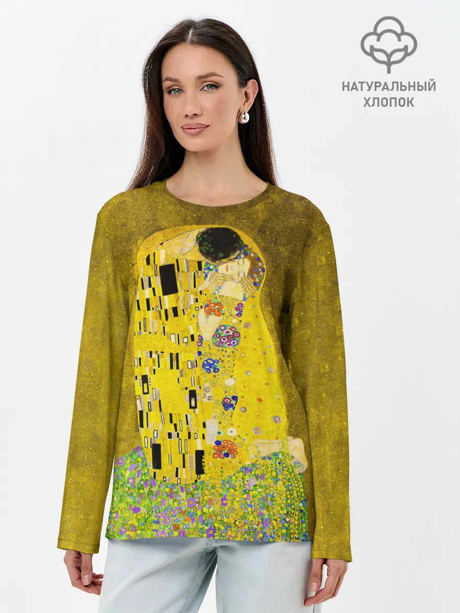 Лонгслив женский. Хлопок / Влюблённые поцелуй художник Климт