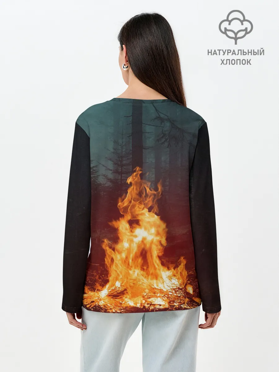 Лонгслив женский. Хлопок / Пикник в лесу