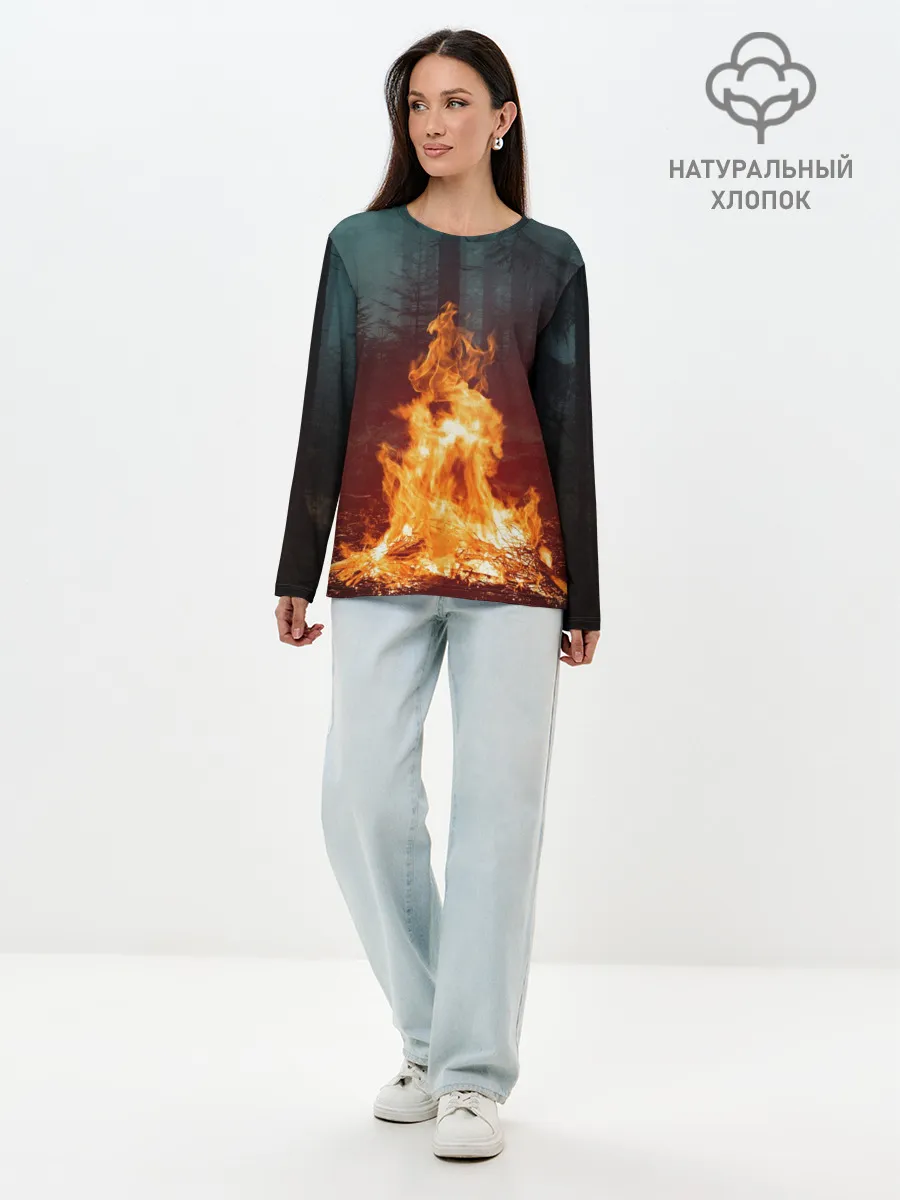 Лонгслив женский. Хлопок / Пикник в лесу