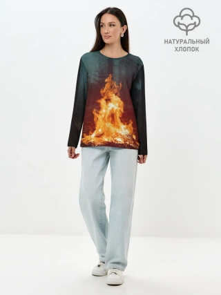 Лонгслив женский. Хлопок / Пикник в лесу