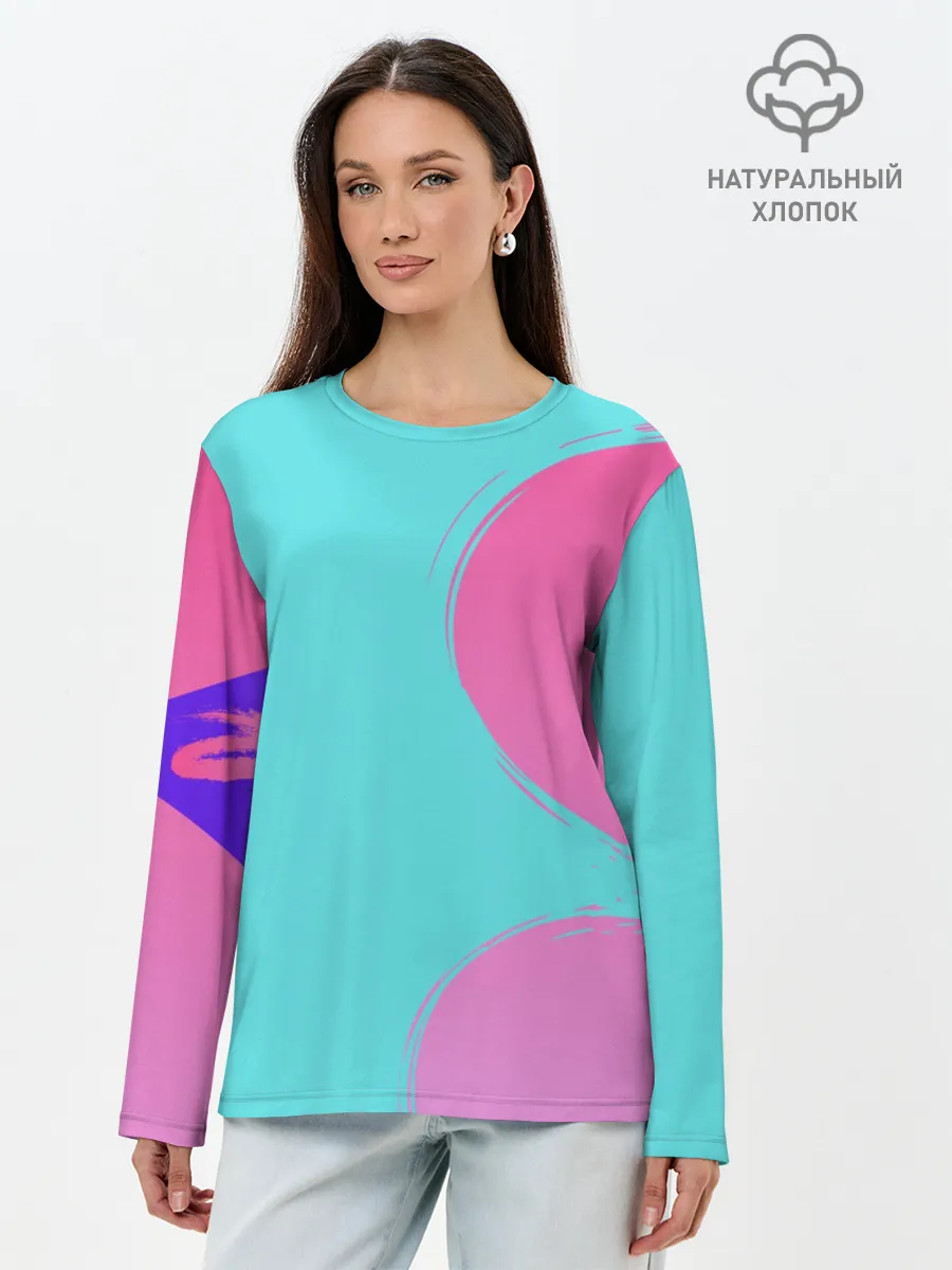 Лонгслив женский. Хлопок / Розово-голубой градиент