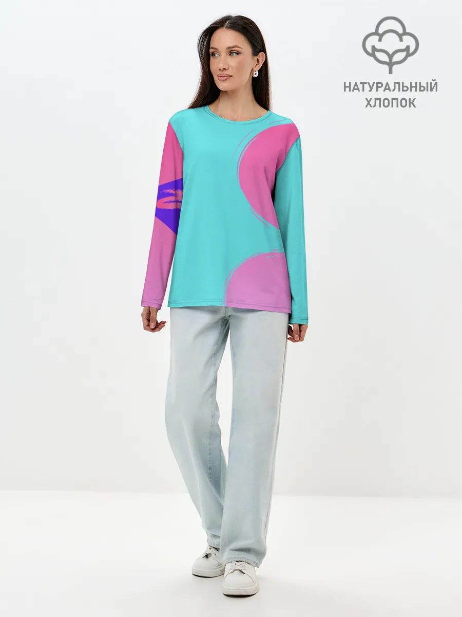 Лонгслив женский. Хлопок / Розово-голубой градиент