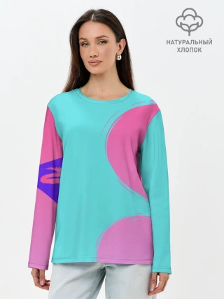 Лонгслив женский. Хлопок / Розово-голубой градиент