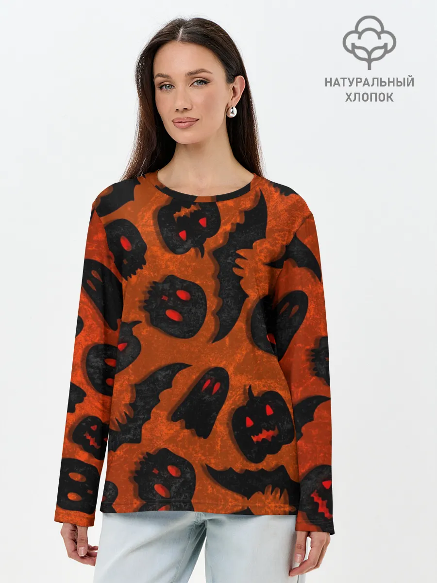 Лонгслив женский. Хлопок / Halloween print
