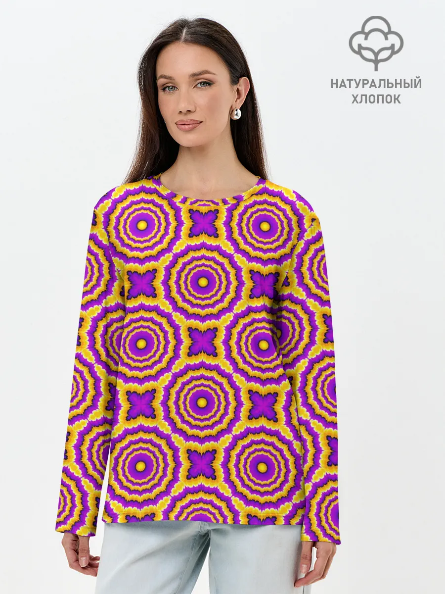 Лонгслив женский. Хлопок / желтые и пурпурные цветы