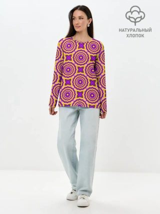 Лонгслив женский. Хлопок / желтые и пурпурные цветы