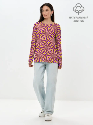 Лонгслив женский. Хлопок / Желто-фиолетовая иллюзия