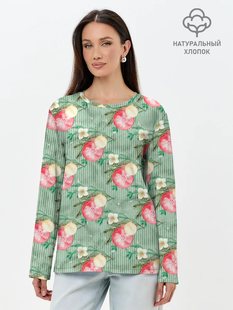 Лонгслив женский. Хлопок / Елочные игрушки шары