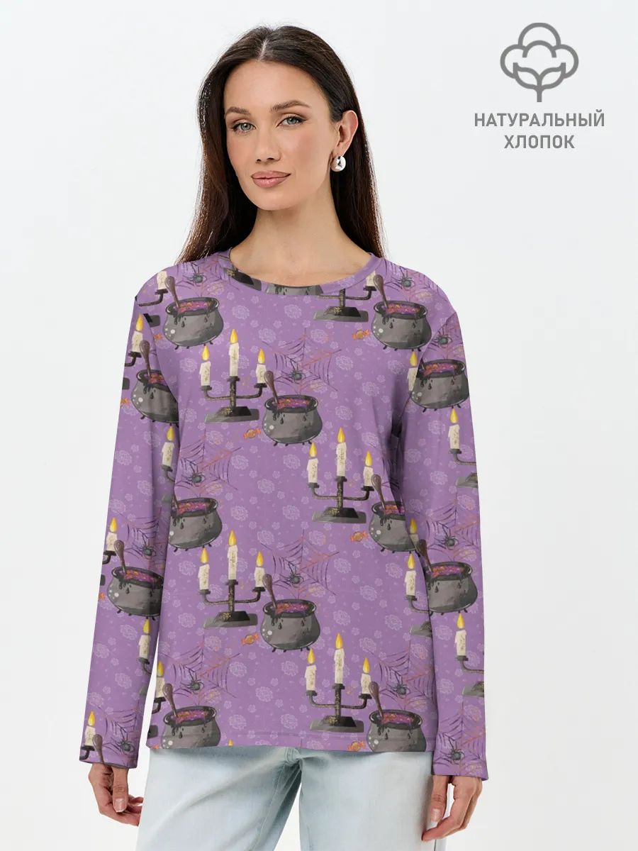 Лонгслив женский. Хлопок / Хэллоуин Свечи