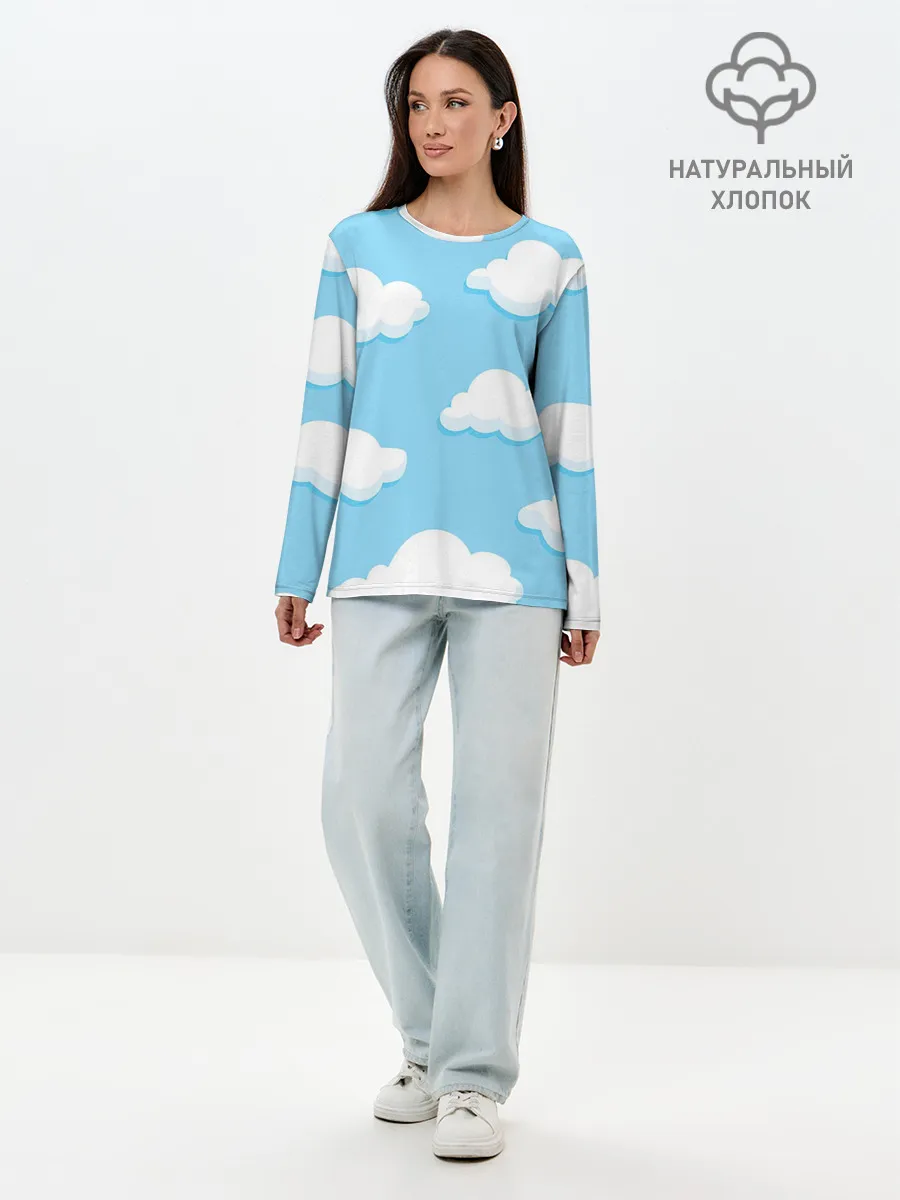 Лонгслив женский. Хлопок / Белые облака