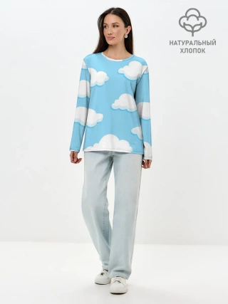 Лонгслив женский. Хлопок / Белые облака