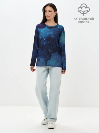 Лонгслив женский. Хлопок / Темнота глубин