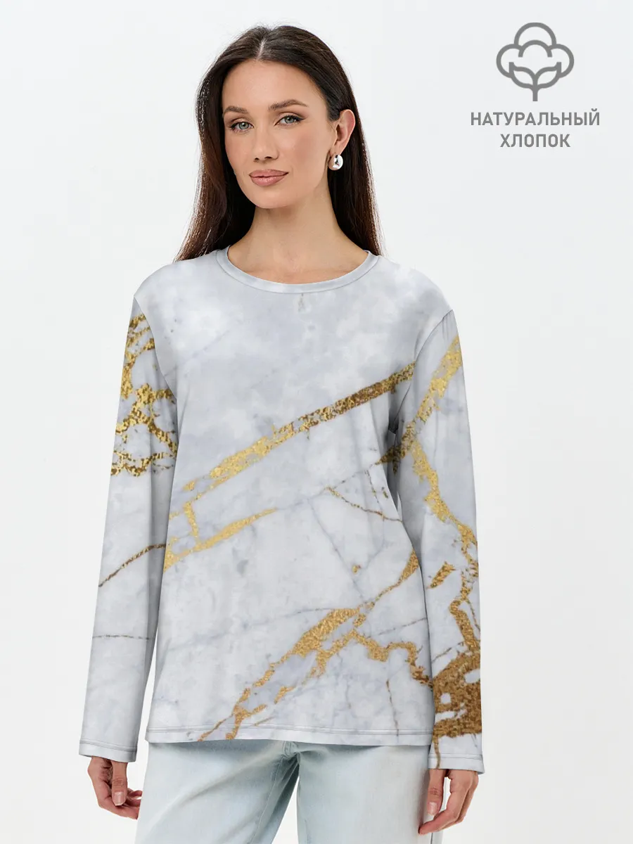Лонгслив женский. Хлопок / Золото на белом