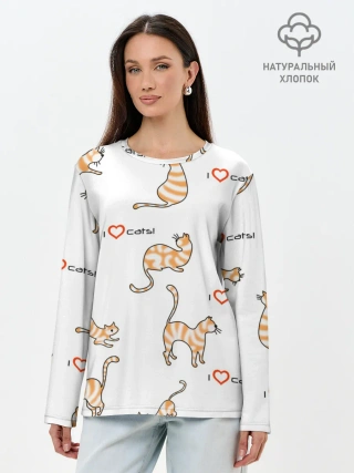 Лонгслив женский. Хлопок / Кот - моя любовь