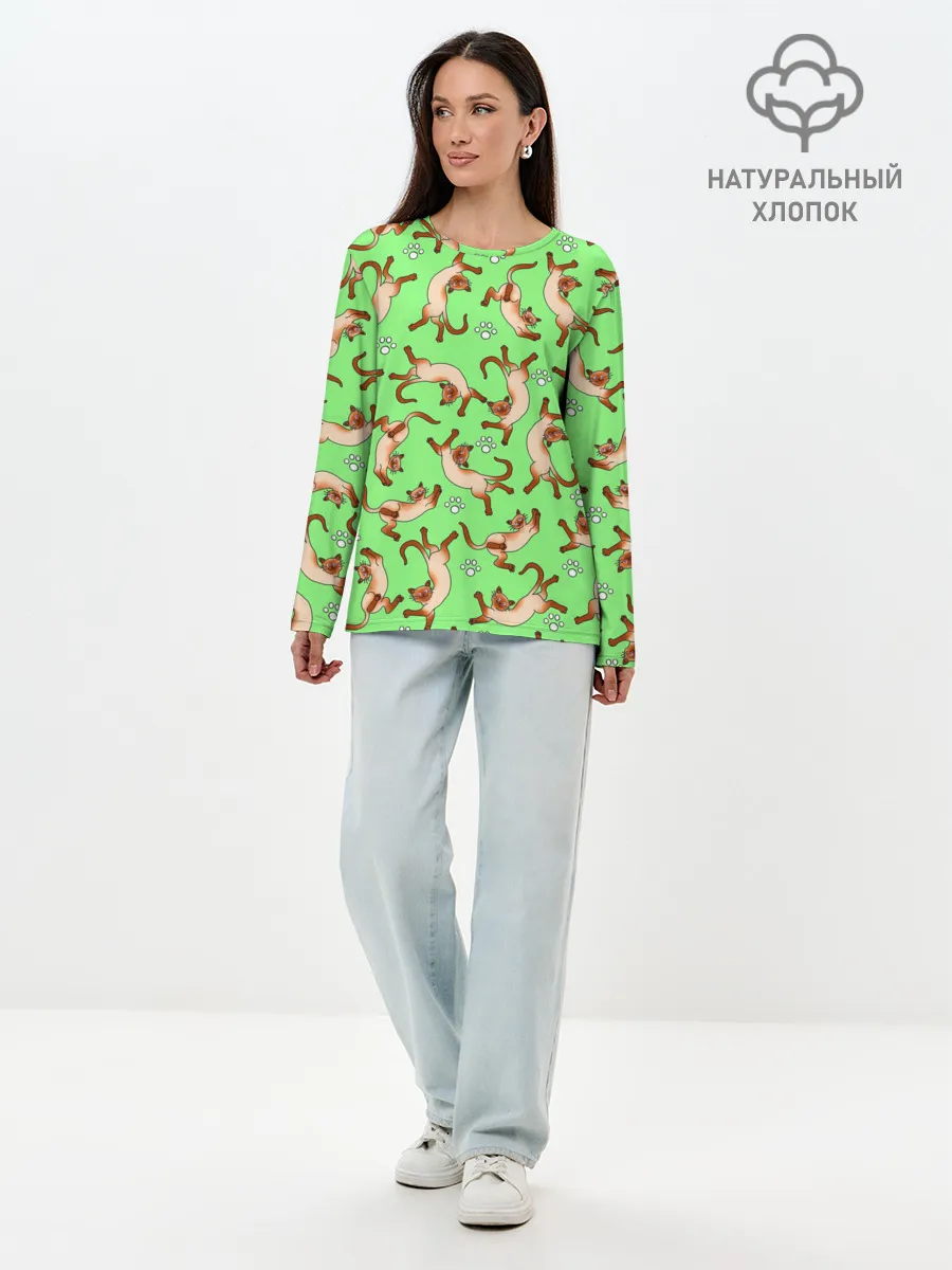 Лонгслив женский. Хлопок / Сиамские коты