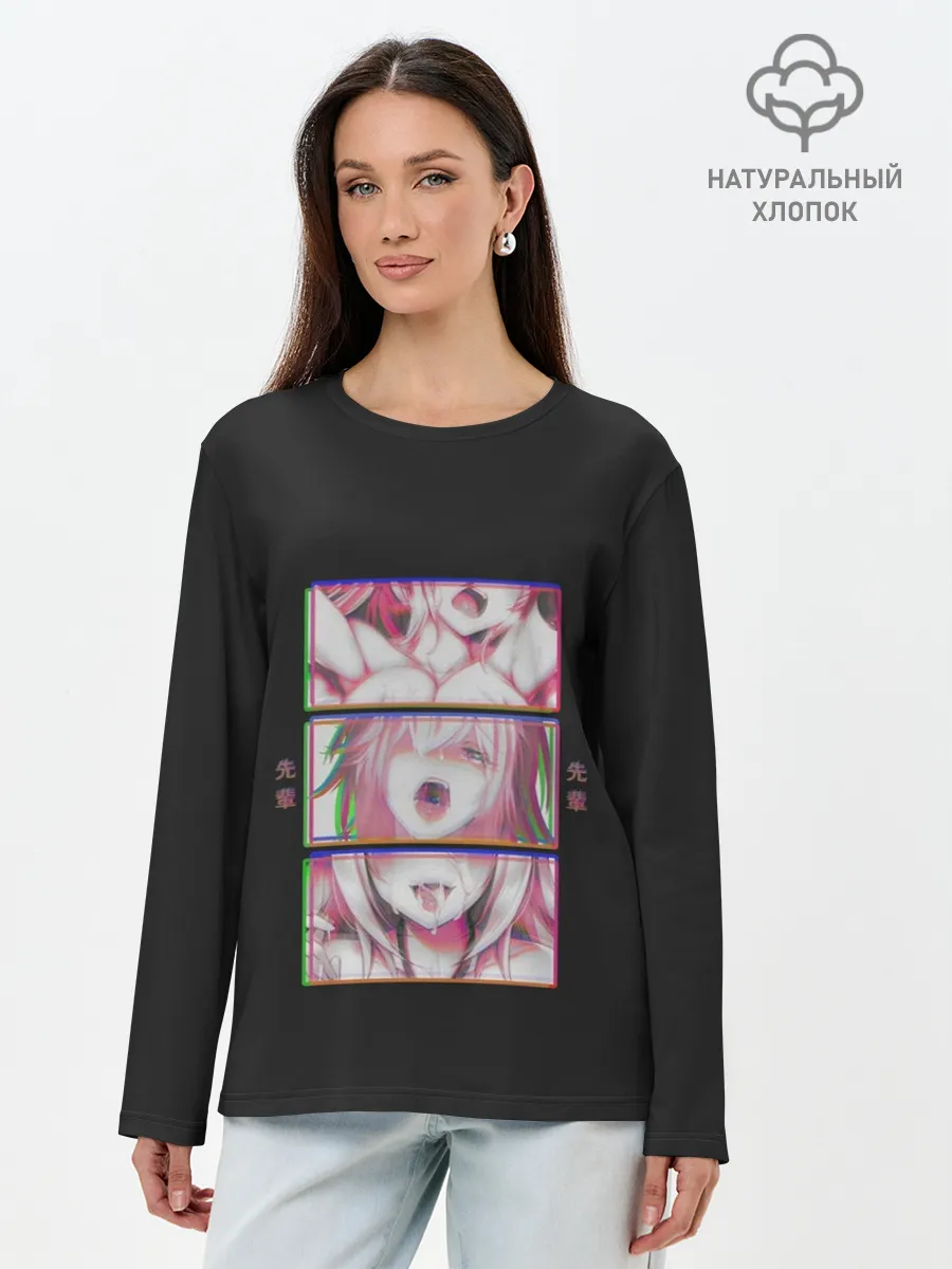 Лонгслив женский. Хлопок / Ahegao девушка