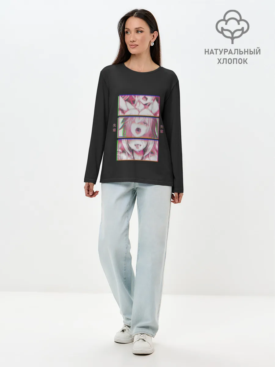 Лонгслив женский. Хлопок / Ahegao девушка