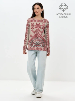 Лонгслив женский. Хлопок / Славянская вышивка | Узоры Руси