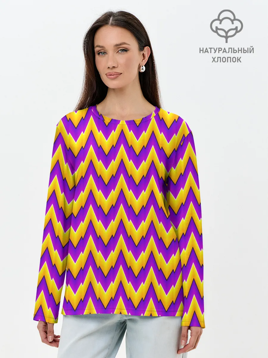 Лонгслив женский. Хлопок / Желто-Фиолетовые Волны