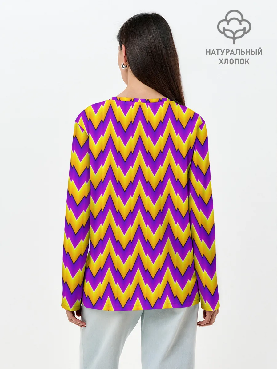 Лонгслив женский. Хлопок / Желто-Фиолетовые Волны