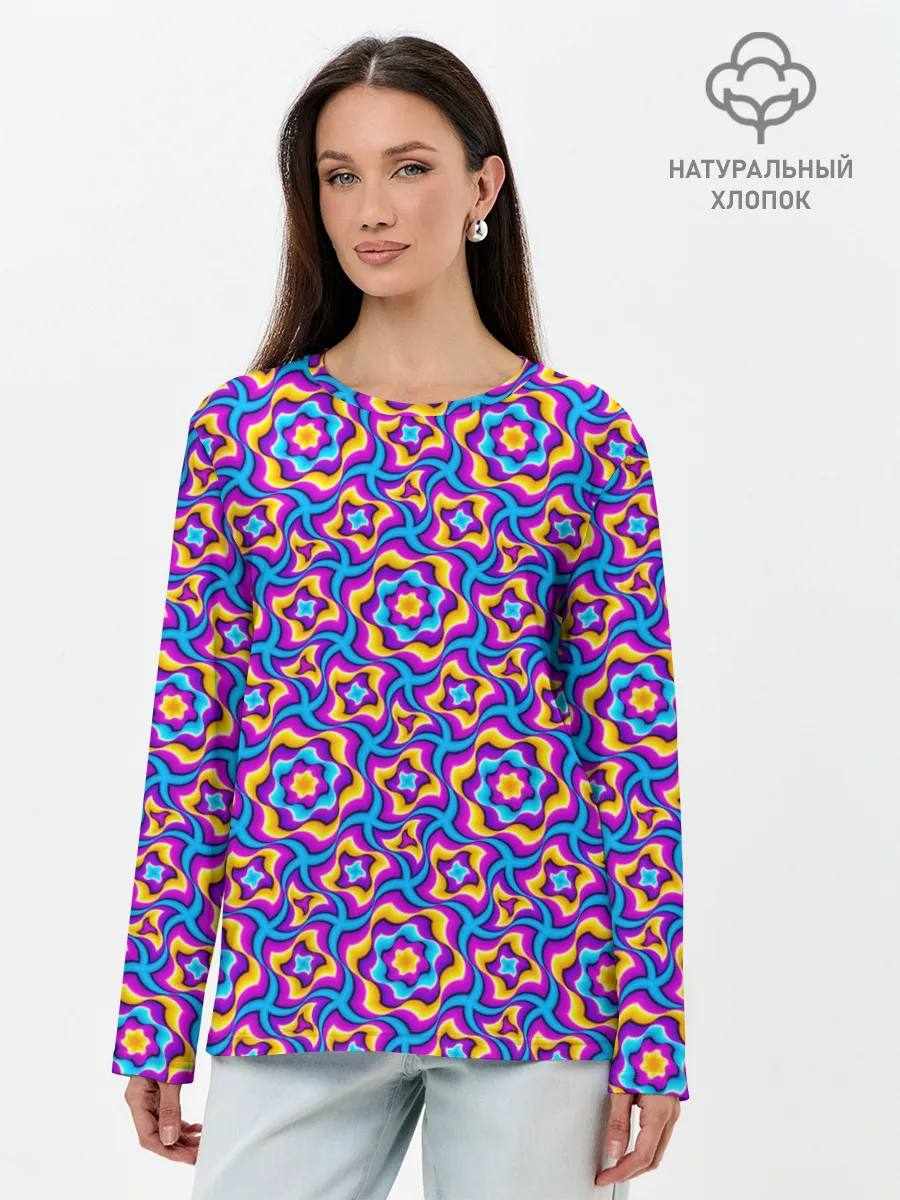 Лонгслив женский. Хлопок / Красочный фон с цветами