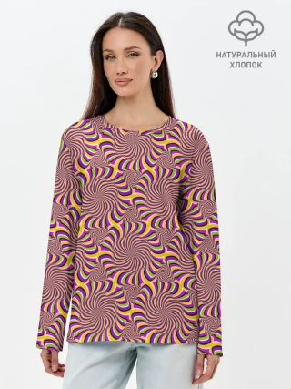 Лонгслив женский. Хлопок / Желто-фиолетовая иллюзия вращения