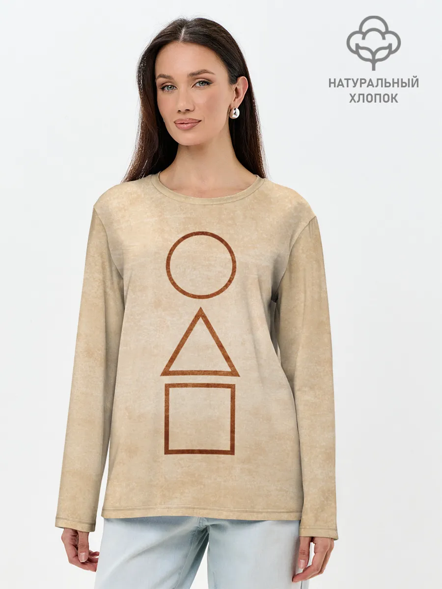 Лонгслив женский. Хлопок / ИГРА В КАЛЬМАРА, ФИГУРЫ ИГРЫ