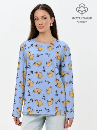 Лонгслив женский. Хлопок / Радостный кот
