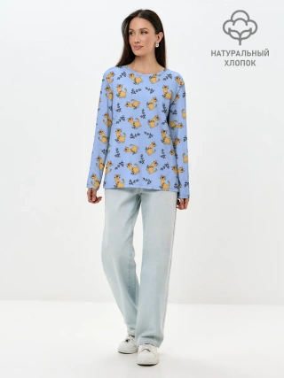 Лонгслив женский. Хлопок / Радостный кот