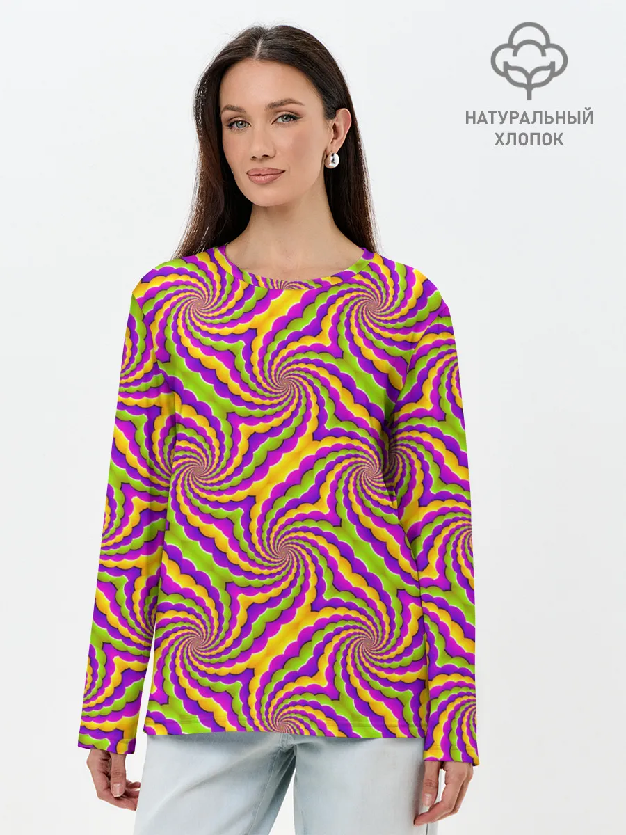 Лонгслив женский. Хлопок / Красочная иллюзия вращения