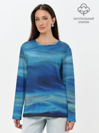 Лонгслив женский. Хлопок / Акварельное море