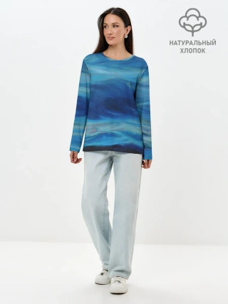 Лонгслив женский. Хлопок / Акварельное море