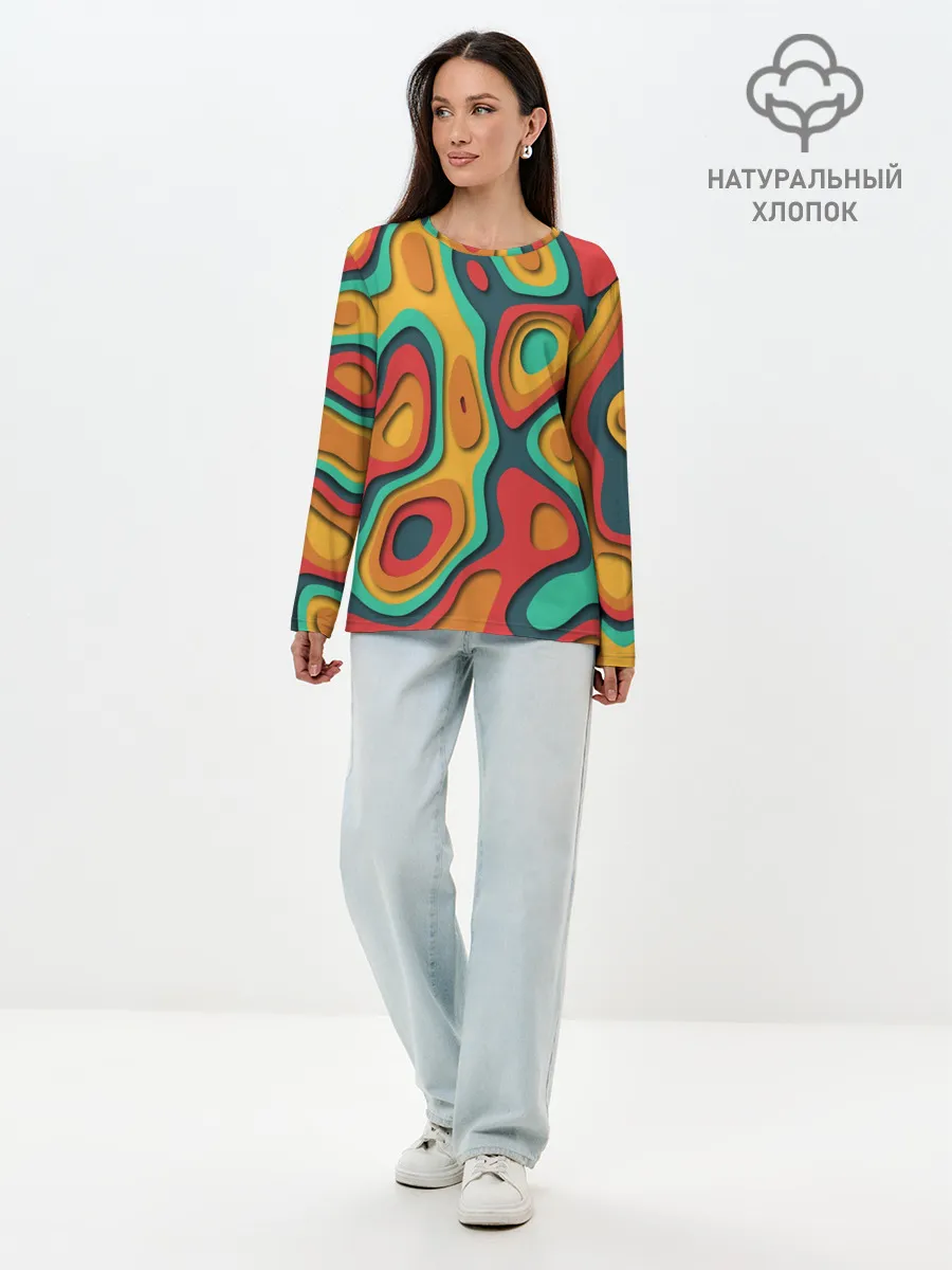Лонгслив женский. Хлопок / 3D узор Color