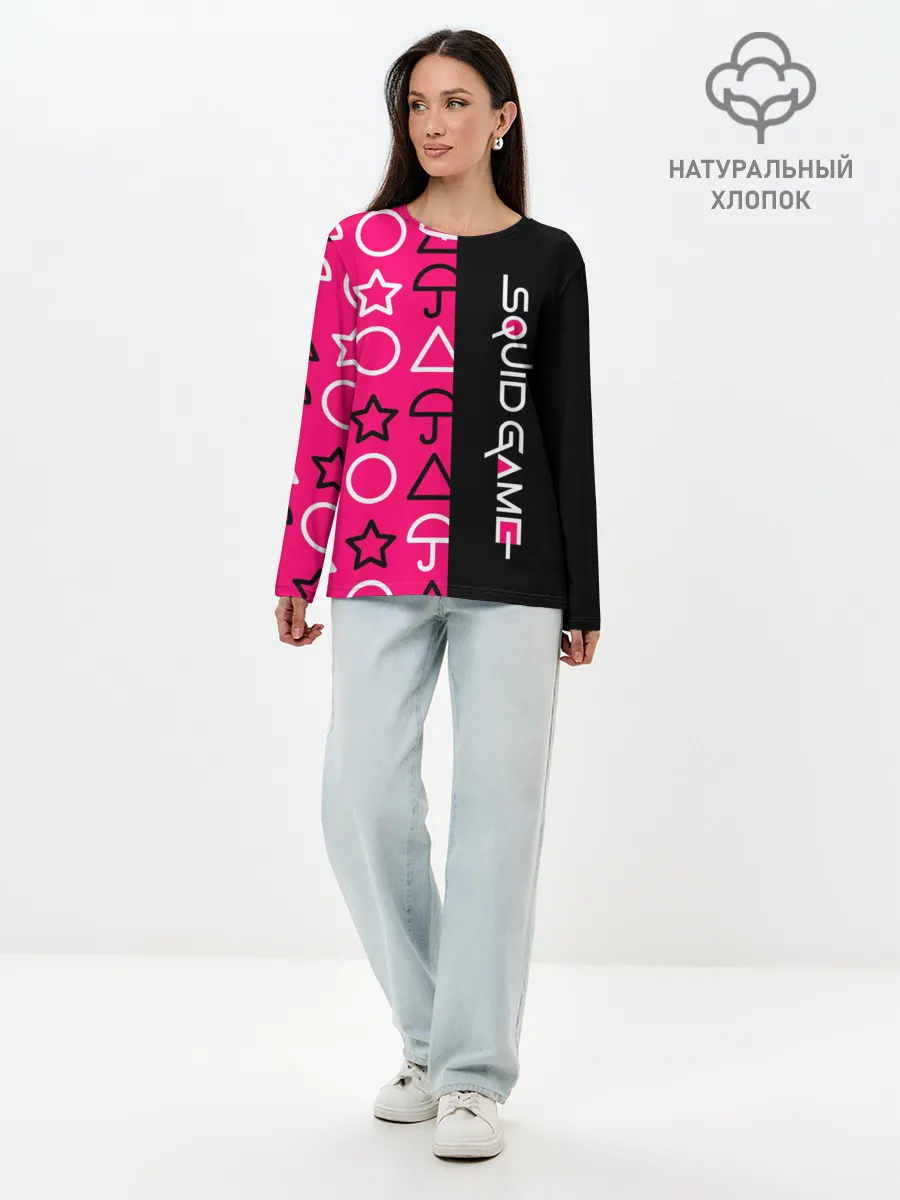 Лонгслив женский. Хлопок / ИГРА В КАЛЬМАРА / СИМВОЛИКА